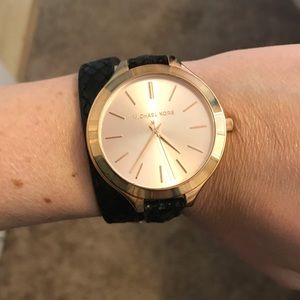 Michael Kors Wrap Watch - Black and Rose Gold